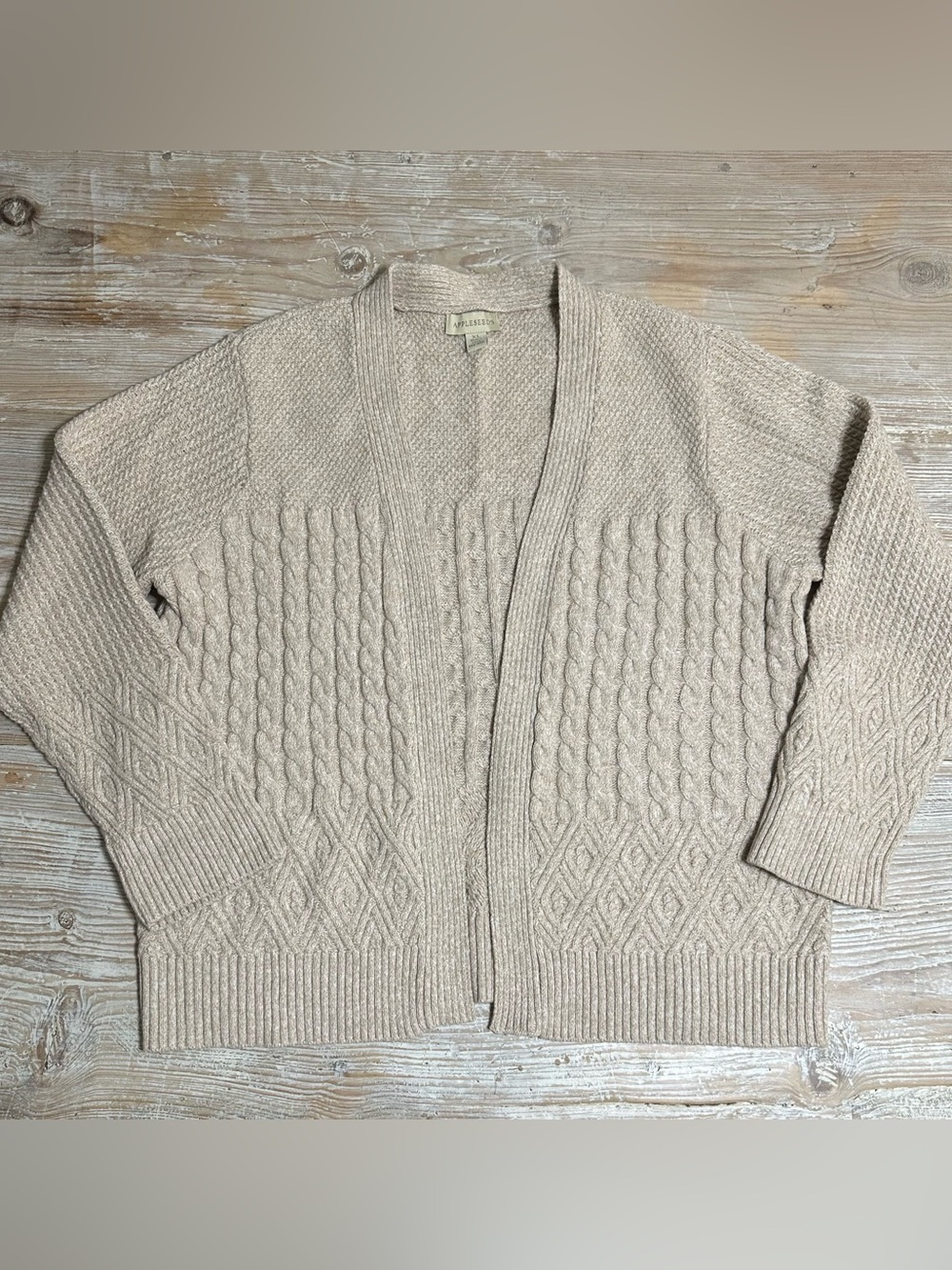 Appleseed's Beige Cable Knit Open-Front Cardigan Sz XL - Picture 2 of 9